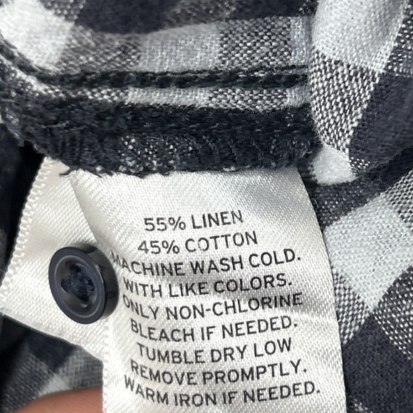 14th & Union Trim Fit Short Sleeve Linen Blend Button-Down Shirt Check Men's XL - Picture 7 of 8